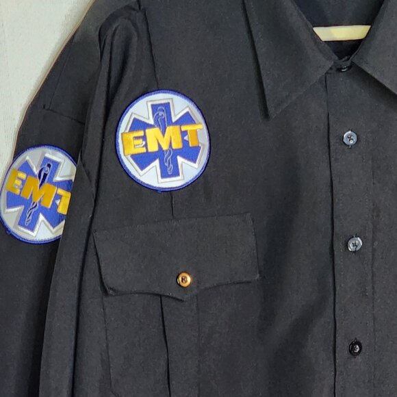 National Patrol Permanent Press Black LS Allied Universal EMT Work Shirt 19-19.5 - Picture 3 of 16